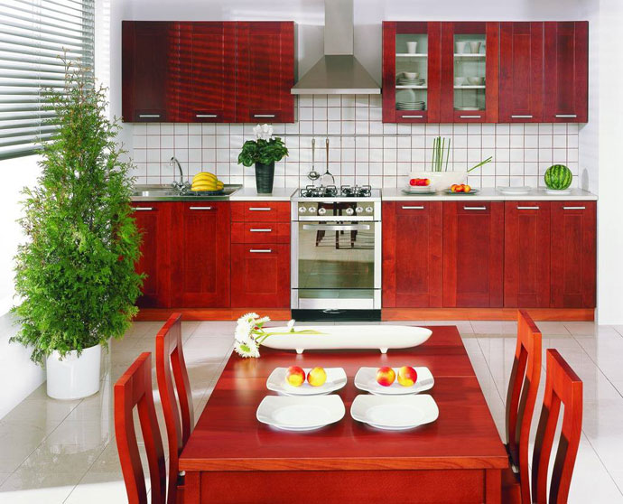 кухонная мебель под красное дерево