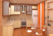 солнечная кухня с желто-оранжевой меблировкой